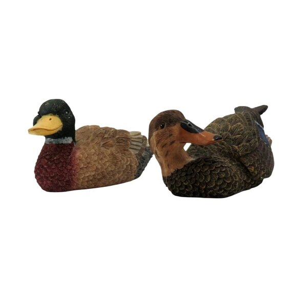 Wooden Duck Figurine Miniature Decoy Set Of 2 Vintage Decor - Picture 2 of 10